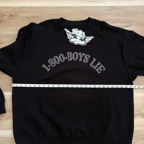 Boys Lie 1-800 Kara Rhinestone Remix Crew Sweatshirt Black M/L - Picture 4 of 6